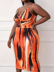 Tie Dye Cross Front Deep V Neck Bodycon Dress
