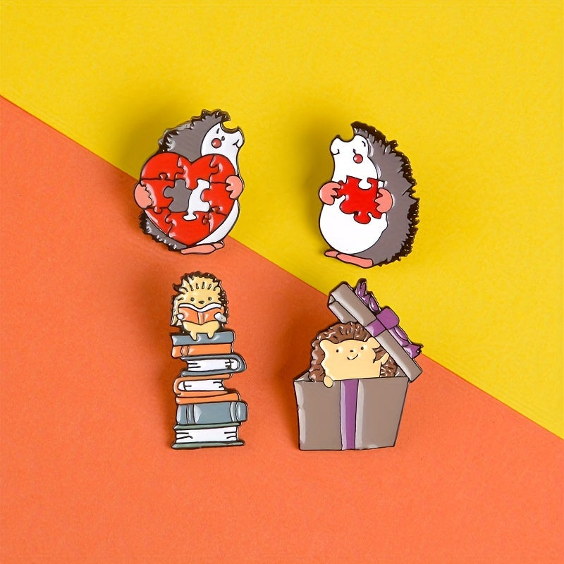 Hedgehog Reading Book Brooch - Animal Alloy Corsage