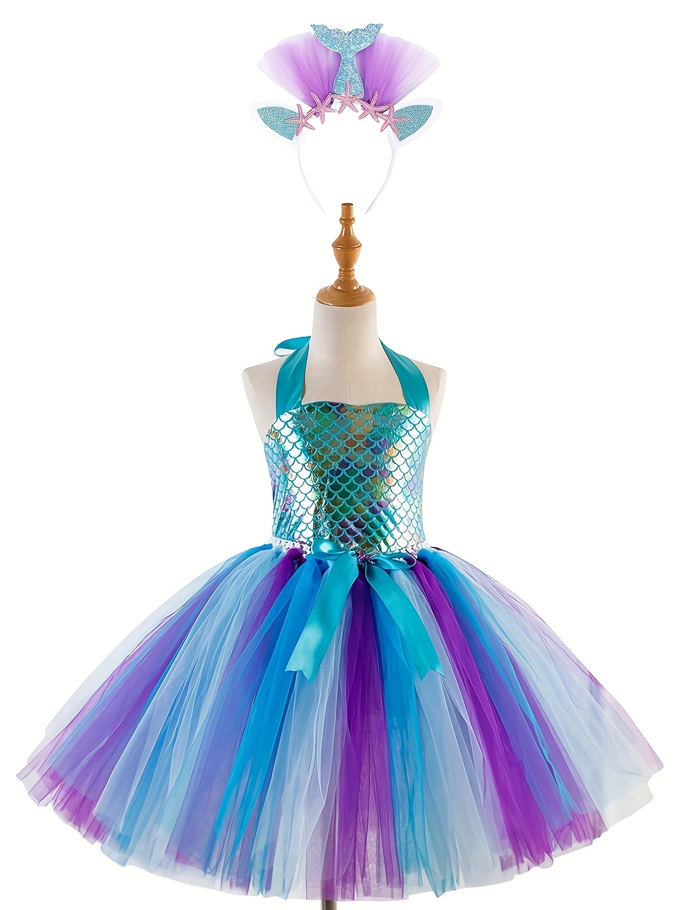 Unicorn Mermaid Tutu Dress with Headband for Girls