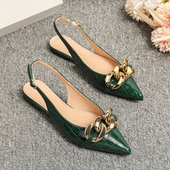 Metallic Chain Flat Shoes Point Toe Dress Shoes