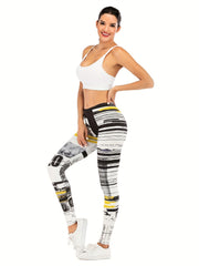 Sexy Stripe Print Leggings High Waist Slim Leggings Women's Clothing