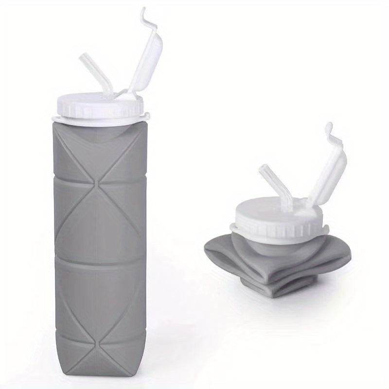 600ml Collapsible Silicone Water Bottle with Straw for Outdoor Activities