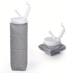 600ml Collapsible Silicone Water Bottle with Straw for Outdoor Activities