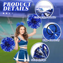 Cheerleader Pom Poms & Hair Bow Set w/ Baton Handle for Dance & Cheering