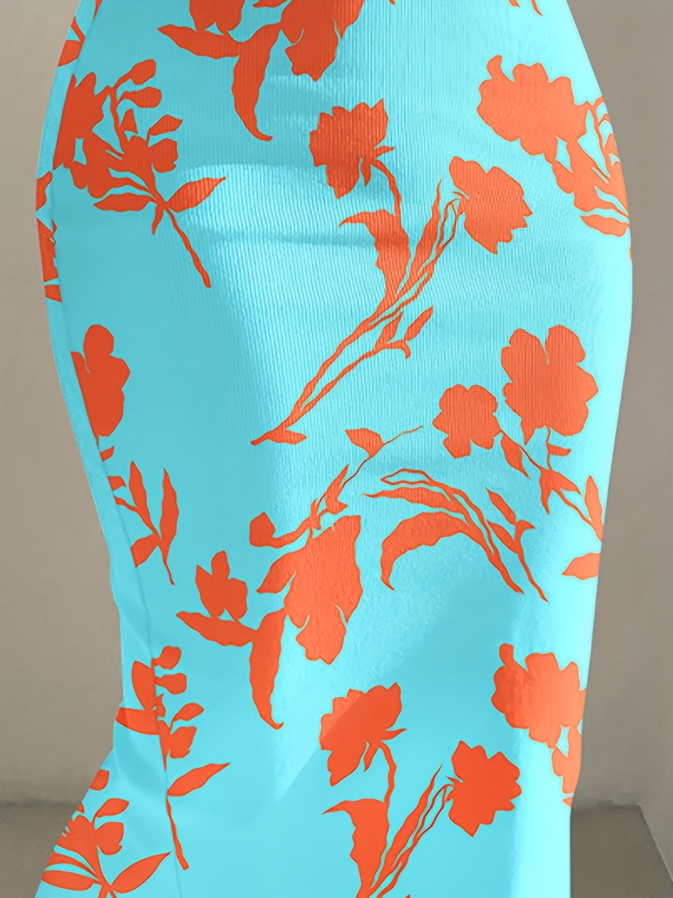 One Shoulder Ribbed Bodycon Dress Floral Print Dress