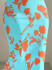 One Shoulder Ribbed Bodycon Dress Floral Print Dress