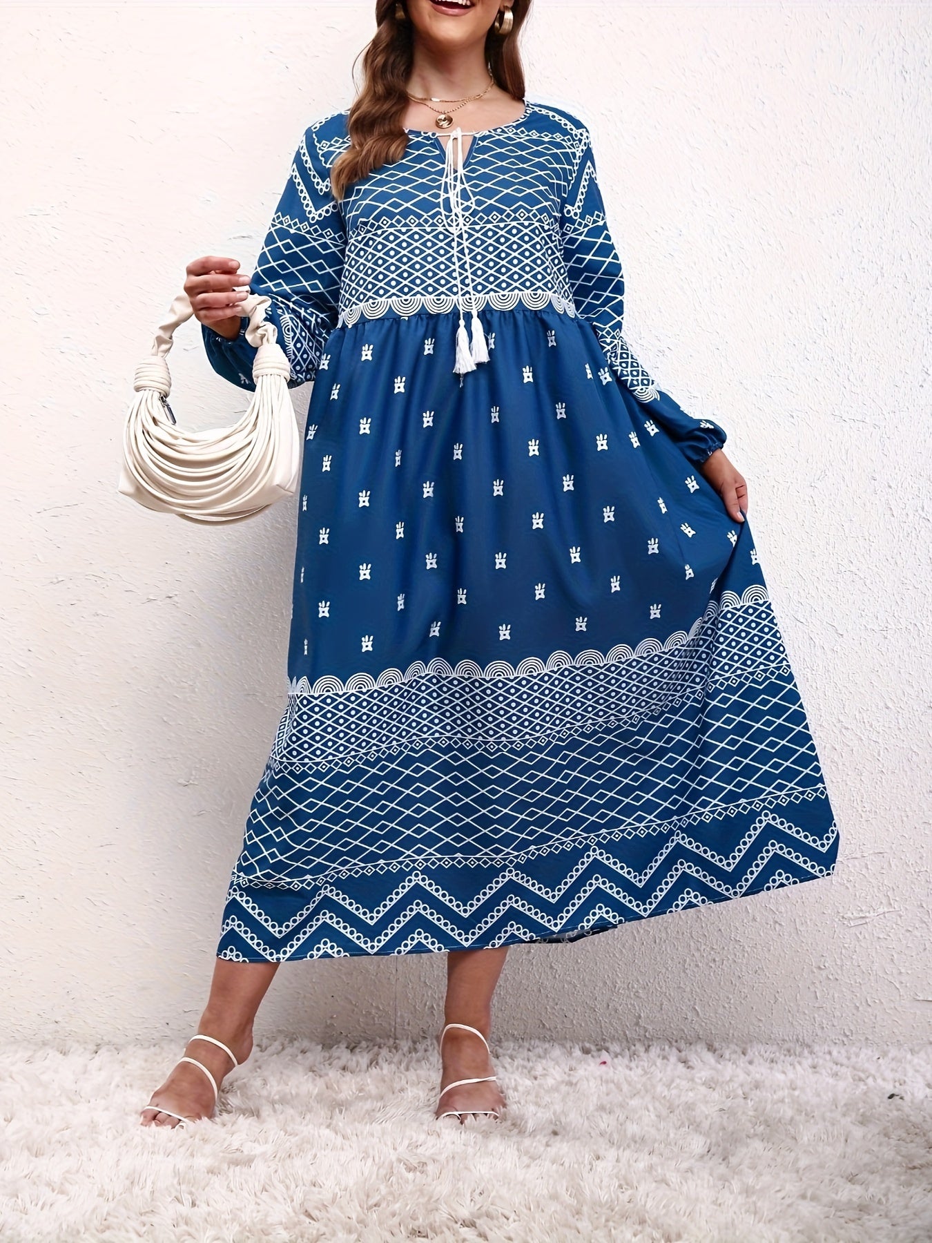 Colorblock Geometric Print Casual Dress