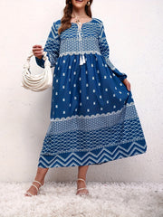 Colorblock Geometric Print Casual Dress