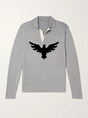 Eagle Pattern Knit Polo Men's Sweater V Neck Pullover For Winter