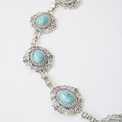 Turquoise Inlaid Metal Waist Chain Boho Tassel Belly Chain Dress Accessories