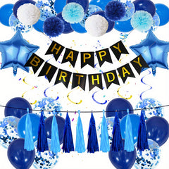 51pcs Birthday Party Decor Set with Banners, Swirls, Pom Poms, Tassels, Balloons