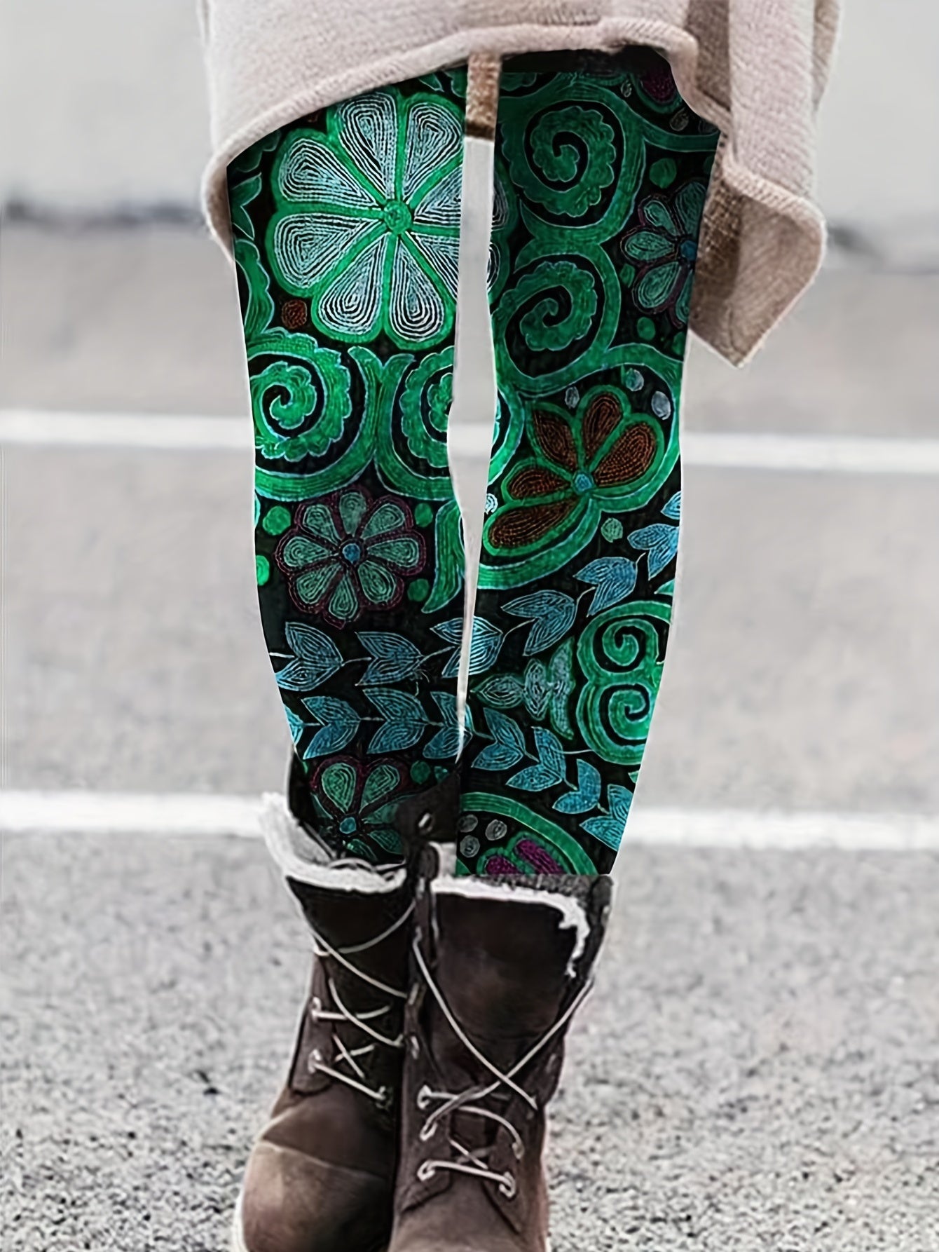 Floral Print Skinny Leggings High Waist Women's Casual Leggings