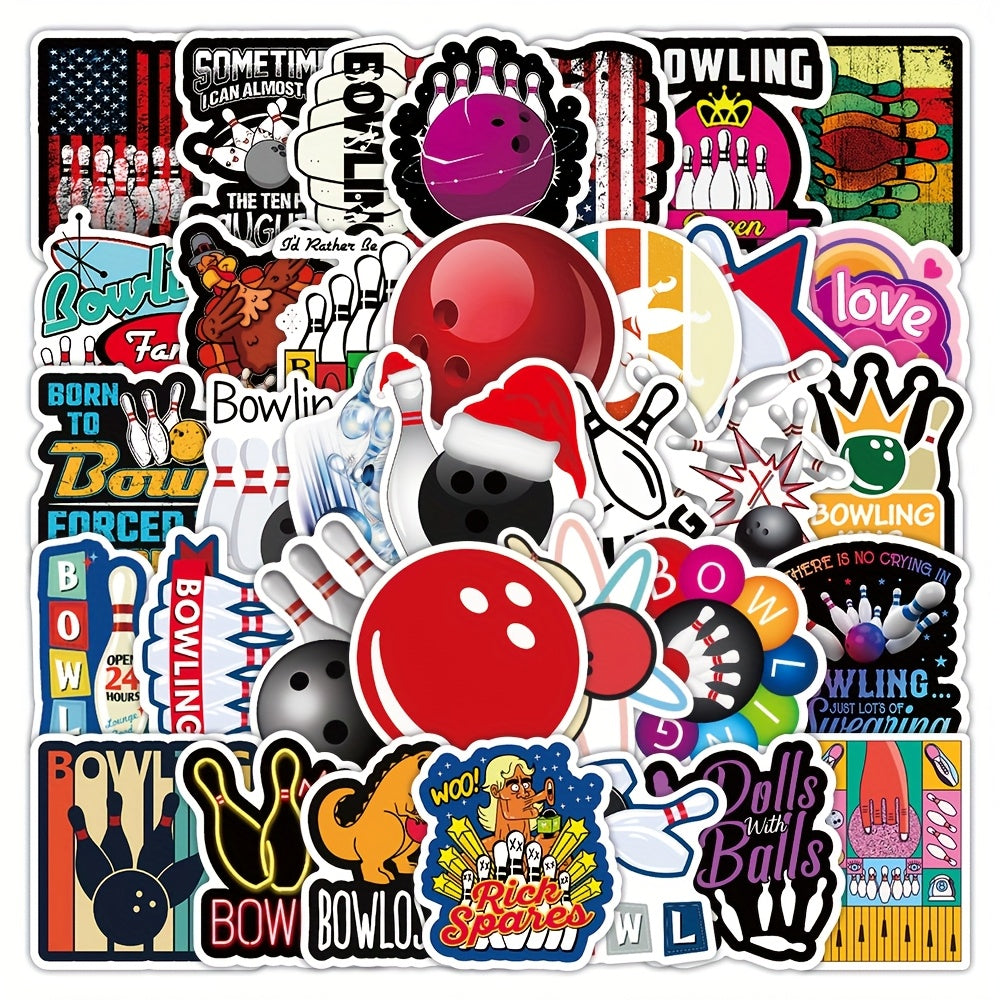 51pcs Cartoon Bowling Decal Set Vinyl Self Adhesive Appliques for Scrapbooking