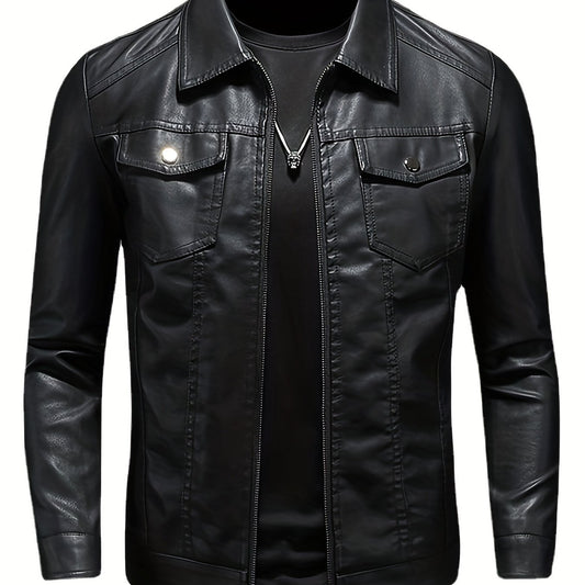 PU Biker Jacket Men's Zip Up Faux Leather Spring Fall