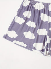 Cloud Print Flannel Loungewear Shorts