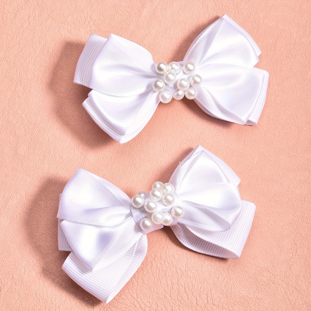 2pcs Pearl Ribbon Bow Hair Clips Girls Accessories