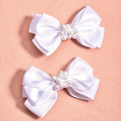 2pcs Pearl Ribbon Bow Hair Clips Girls Accessories