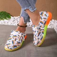 Rainbow Print Canvas Outdoor Shoes Lightweight Sneakers