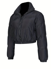 Zip Up Solid Parka Winter Warm Outerwear Women's Clothing