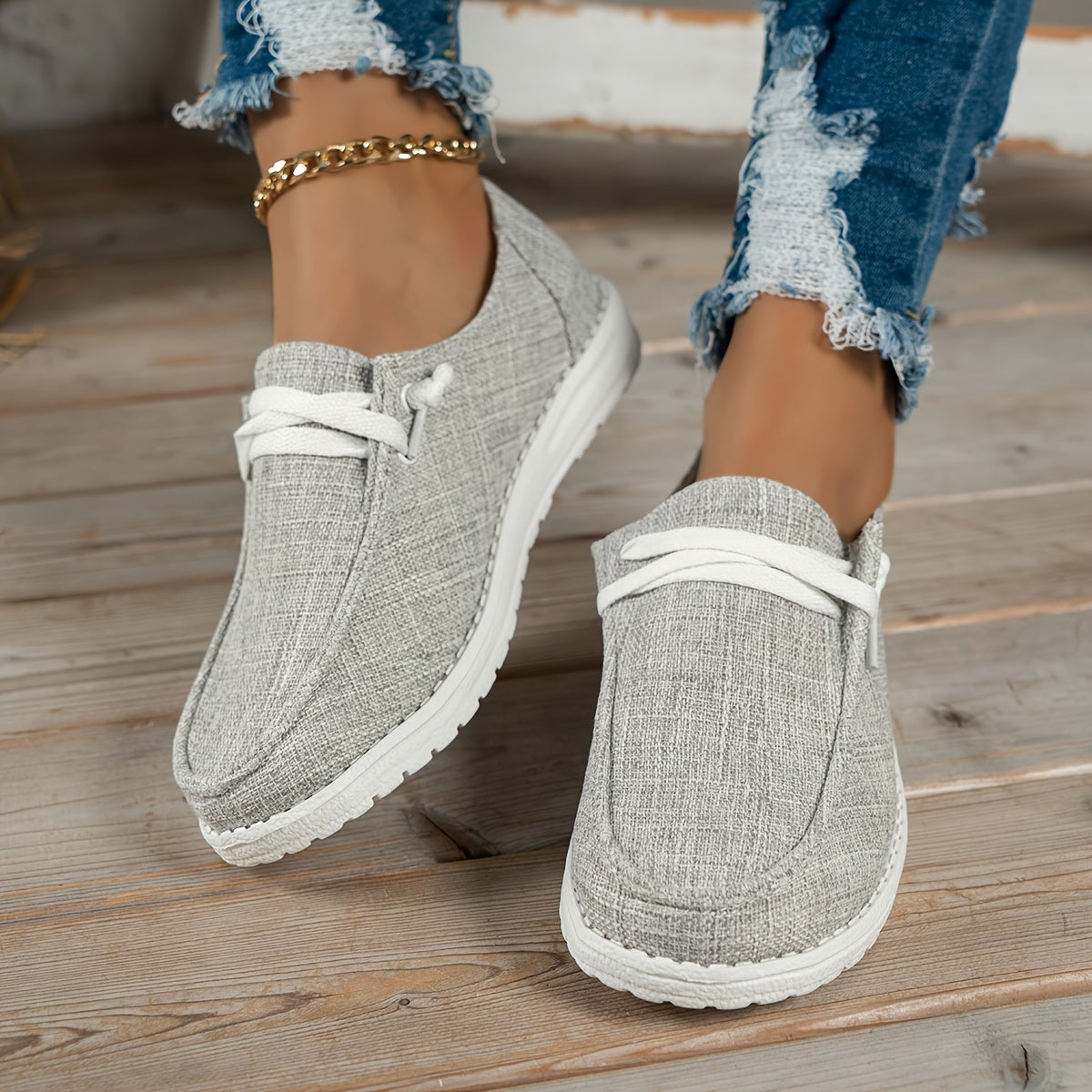 Women's Lightweight Canvas Shoes Low Top Lace Up Solid Casual Walking Shoes