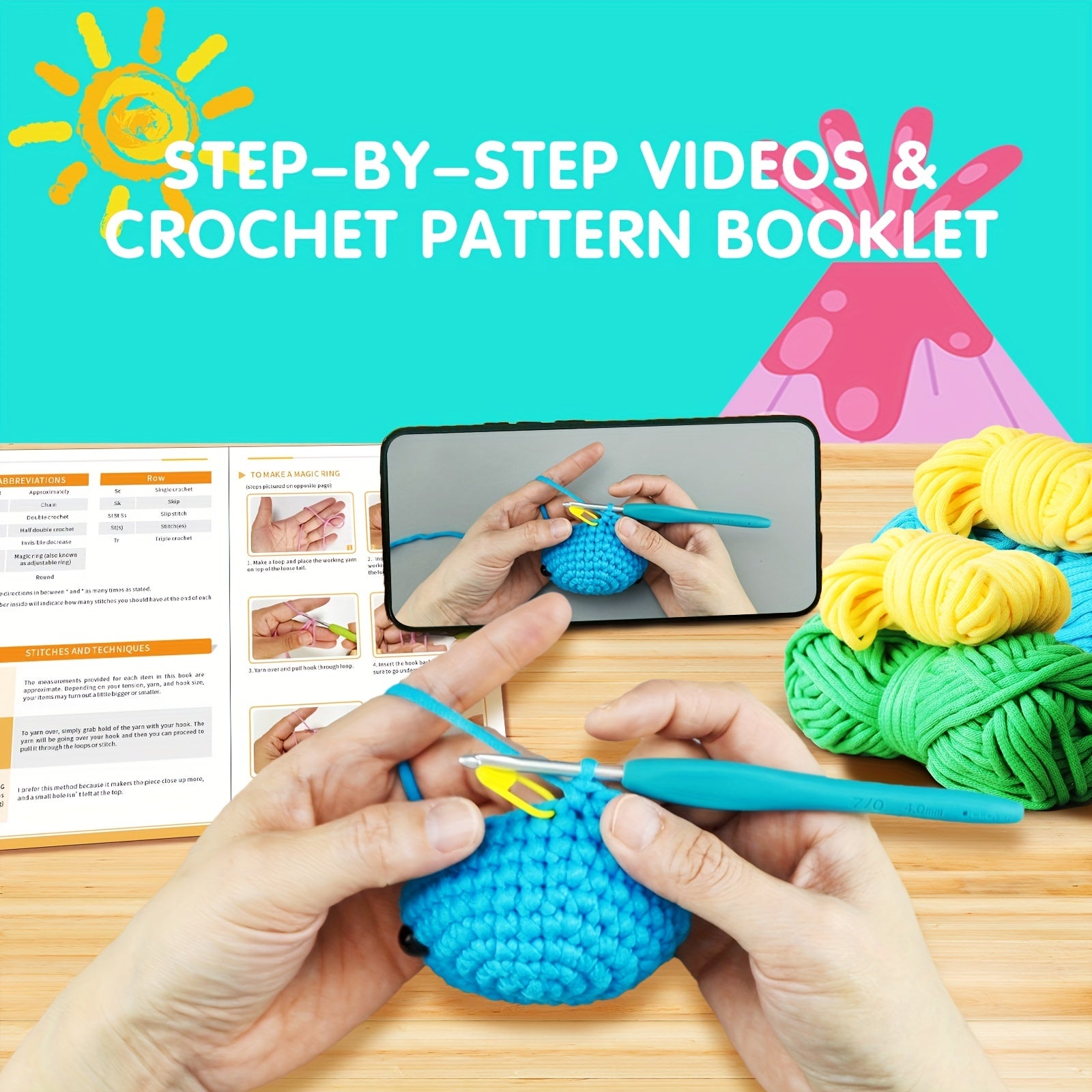 Green Dinosaur Crochet Kit For Beginners - DIY Knit