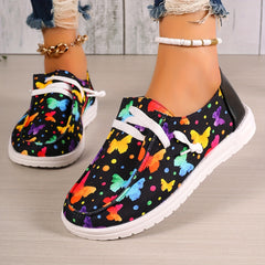 Women's Butterfly Print Casual Walking Shoes Low Flat Slip on Sneakers