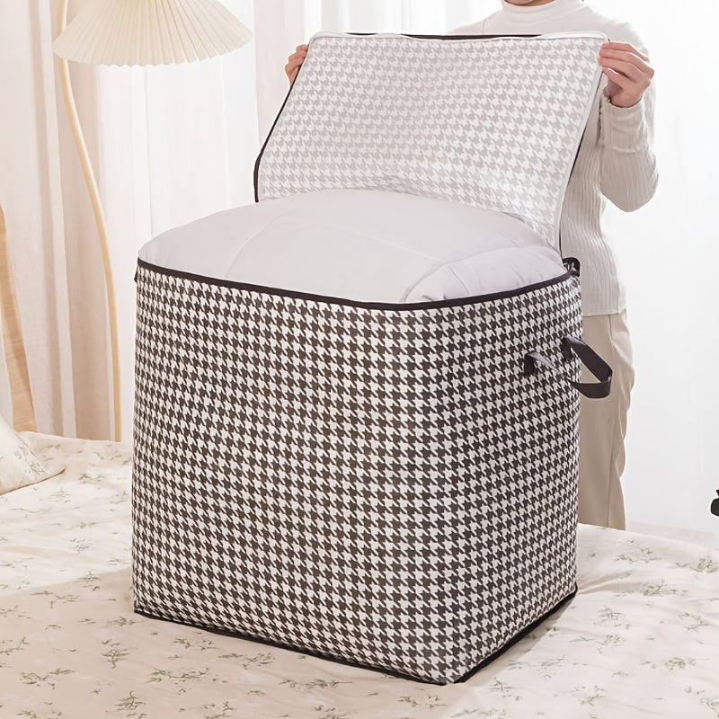 Houndstooth Pattern Storage Box Large Capacity Zipper Dustproof Organizer
