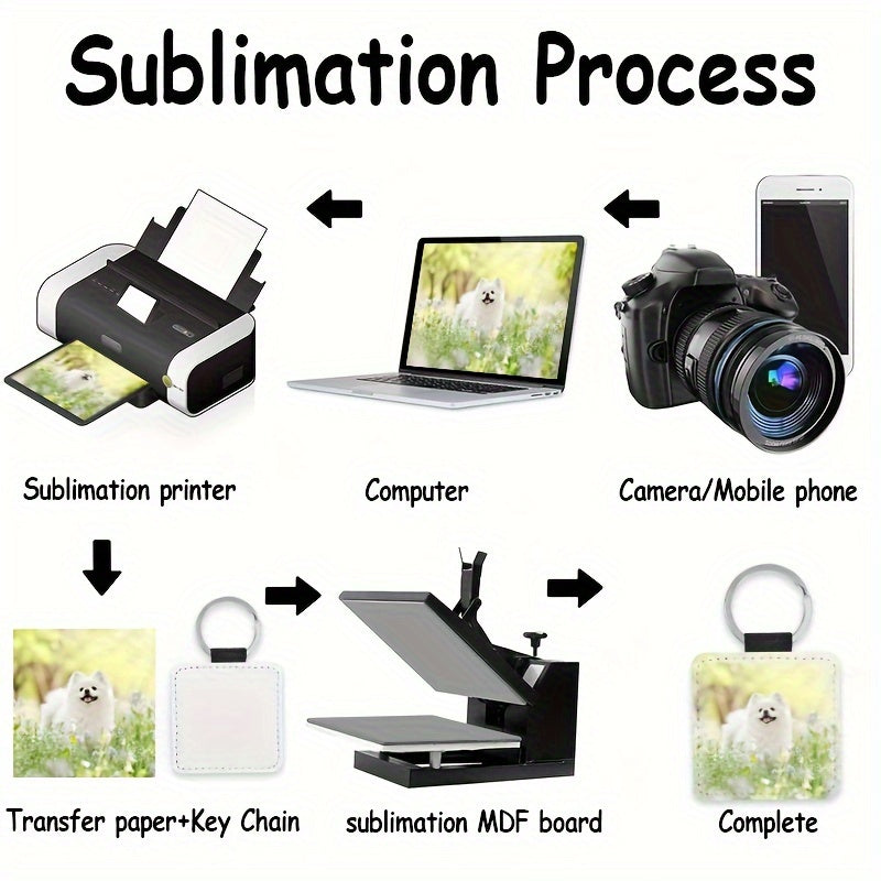 10pcs Sublimation Blank Glitter Square Keychain PU Leather Single Side Print