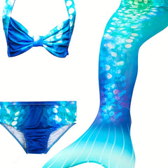 Girl's Mermaid Swimsuit 3pcs Halter Bikini & Mermaid Tail