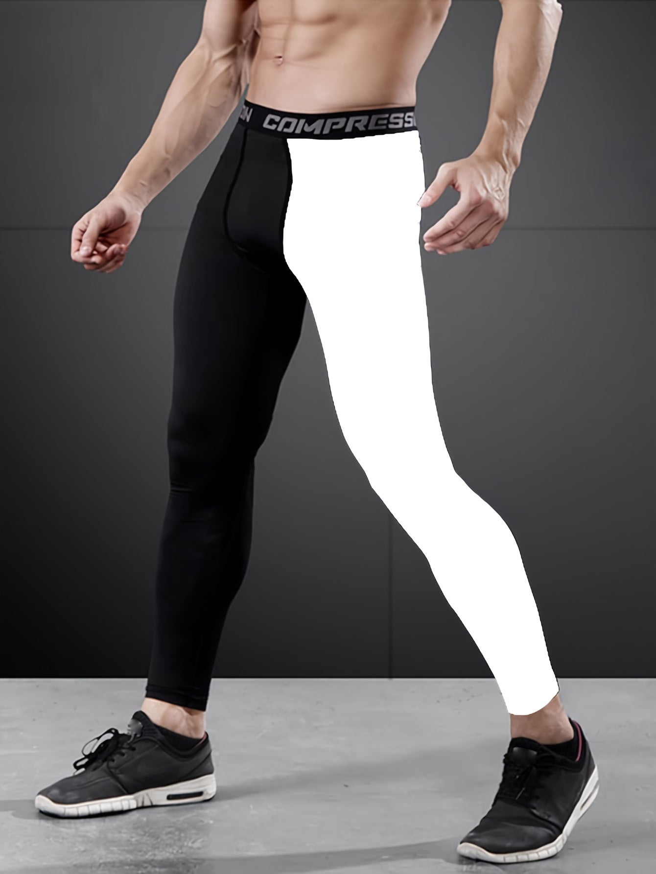 Men's Block Leggings Active Sports Compression Pants