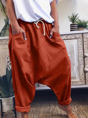 Solid Harem Pants Casual Elastic Waist Long Length Pants