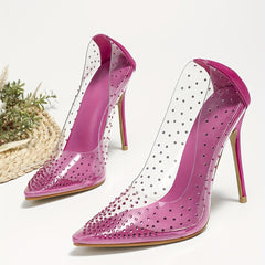 Rhinestone Decor Slip On Point Toe Stiletto Heel Shoes
