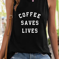 Sleeveless Print Sports Vest Round Neck Stretchy Top