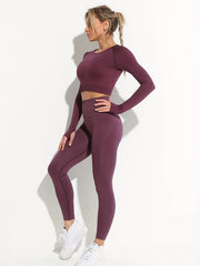 Yoga Set Crop Top & High Waist Leggings Women's Activewear