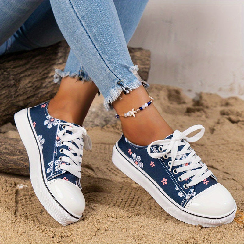 Women's Printed Canvas Lace-Up Sneakers Lightweight Comfortable Shoes