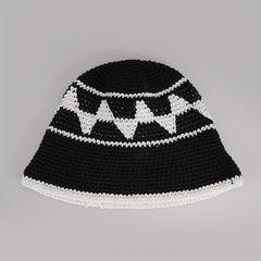 Vintage Plaid Crochet Bucket Hat Classic Basin Hat Casual Breathable Cloche Hats