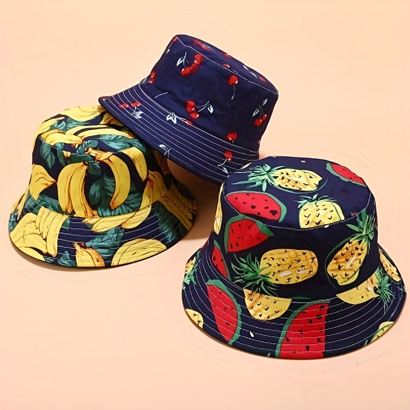 Fruit Print Cartoon Bucket Hat Reversible Basin Fisherman Cap