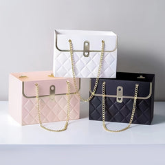 Flower Paper Box Paper Flower Gift Bags With Metal Chain Bouquet Storage Bucket