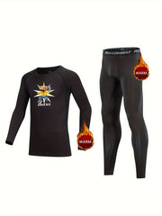 2pcs Kids Compression Fleece Sets Cartoon Bear Pullover Pants