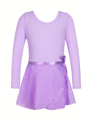 Girls Sequin Dancing Dress Long Sleeve Exercise Skirt