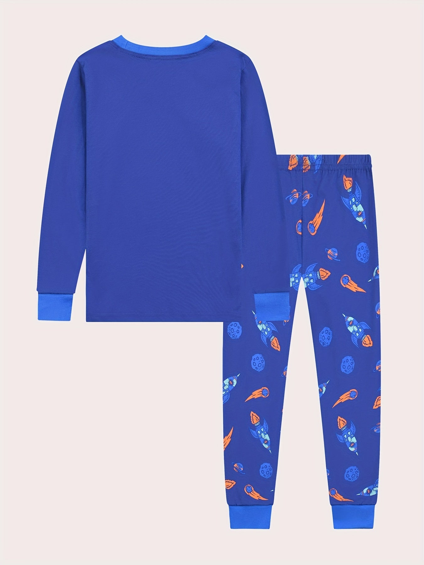 Rocket Pattern Kid's Pajamas Long Sleeve Top & Pants Set