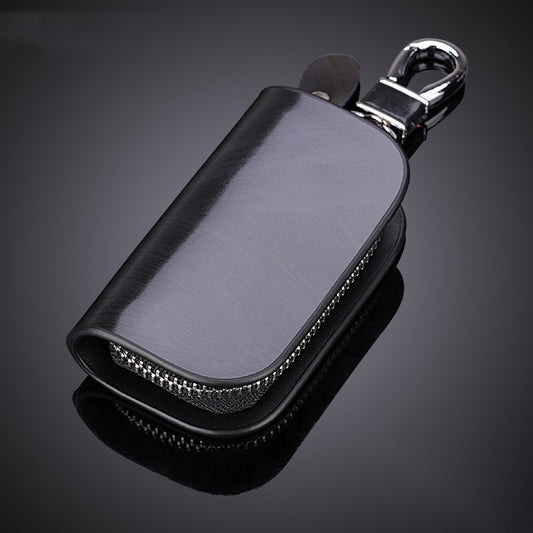 Leather Remote Car Key Case and Keychain Holder with Zipper Bag