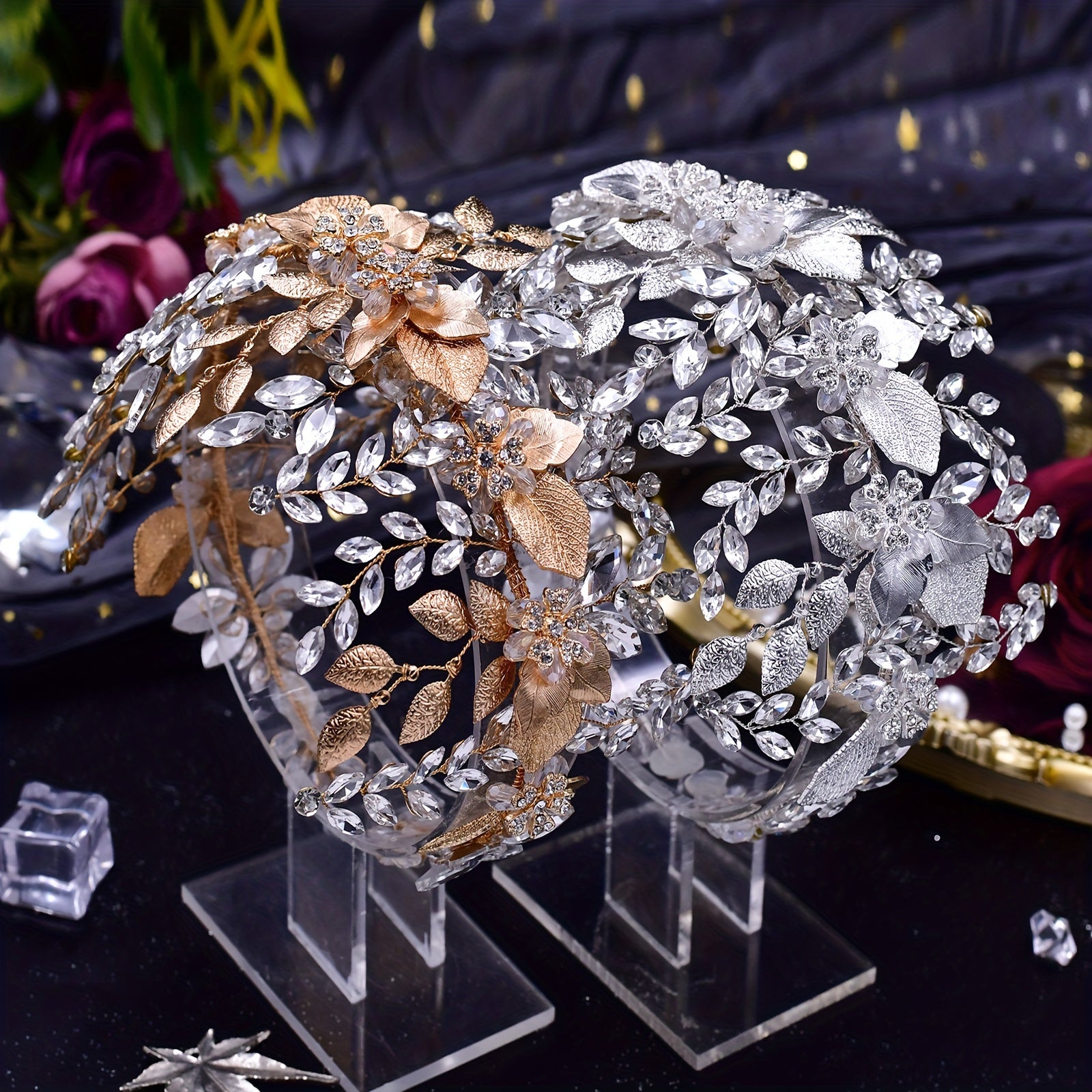 Rhinestone Decorative Hair Band With Alloy Leaves Stylish Headwear