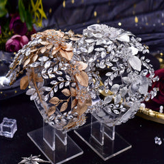 Rhinestone Decorative Hair Band With Alloy Leaves Stylish Headwear