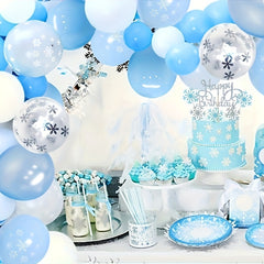 Snowflake Birthday Balloon Set with Banner & Tablecloth