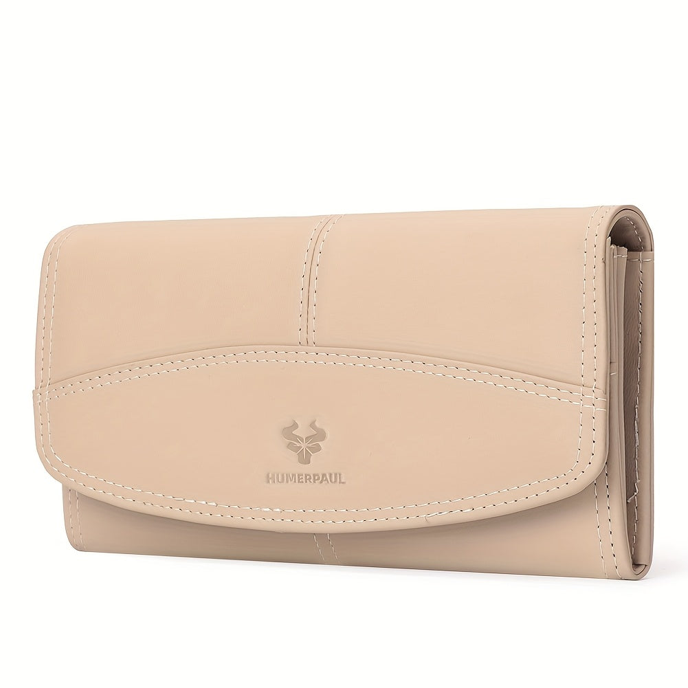 HUMERPAUL Women'S Leather Long Wallet Large Capacity Casual Style