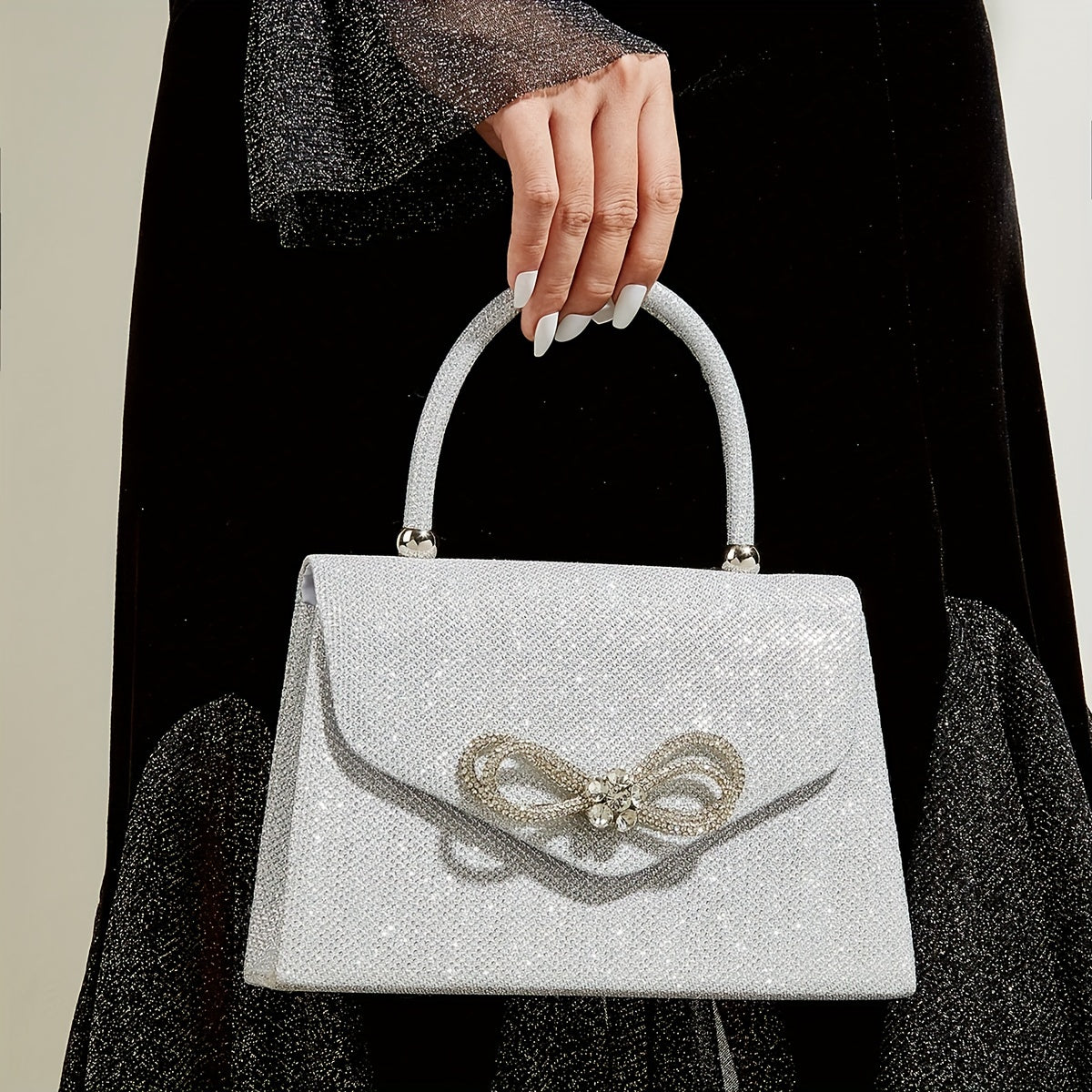 Glitter Satchel Bag with Bowknot for Party