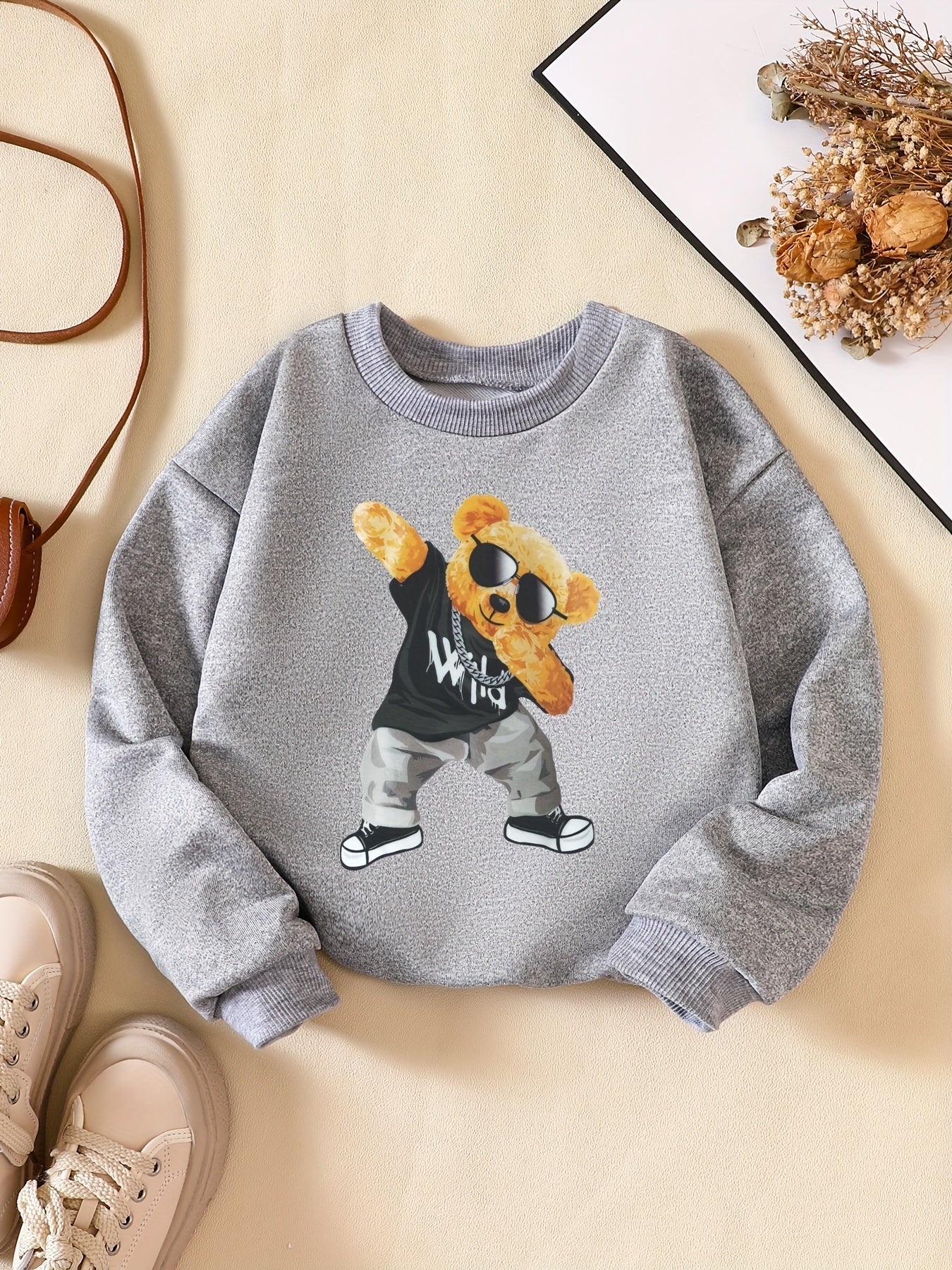 Boys Sweatshirt Crew Neck Long Sleeve Pullover Top Toy Bear Print