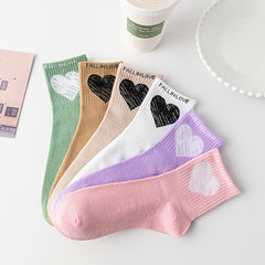Heart Print Mid Tube Socks, 6 Pairs