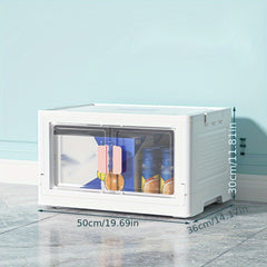 Movable Folding Storage Box Double Open Door Transparent Finishing Storage Box